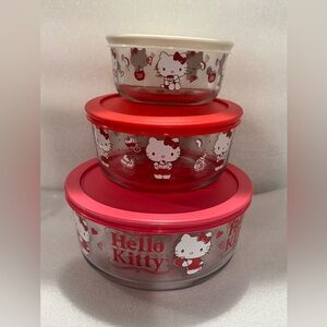 Pyrex®  3 piece Glass Storage Set: Hello Kitty® My Favorite Flavor NOS